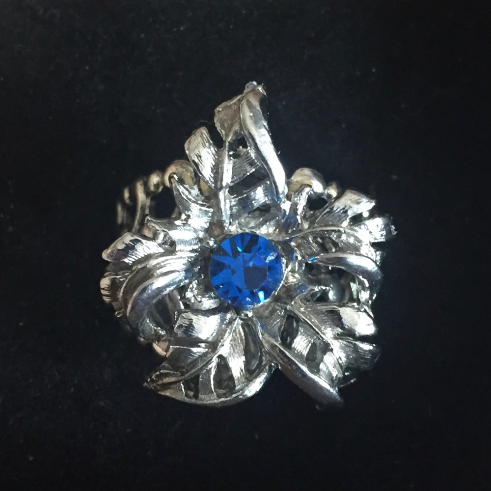 Sapphire Blue Rhinestone Cigar Band Ring
